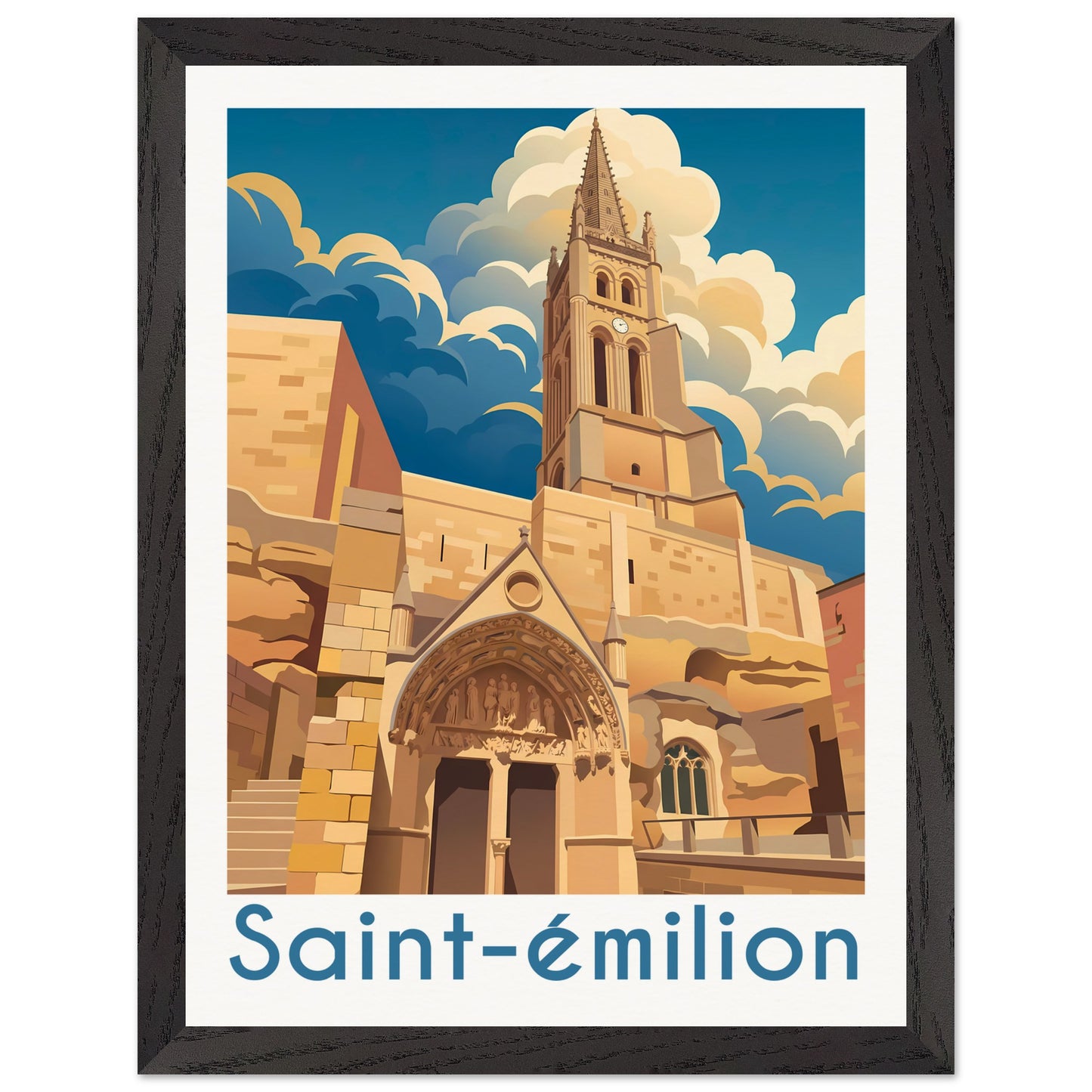 Affiche Saint-Émilion - Encadrée, cadre noir 30x40 cm