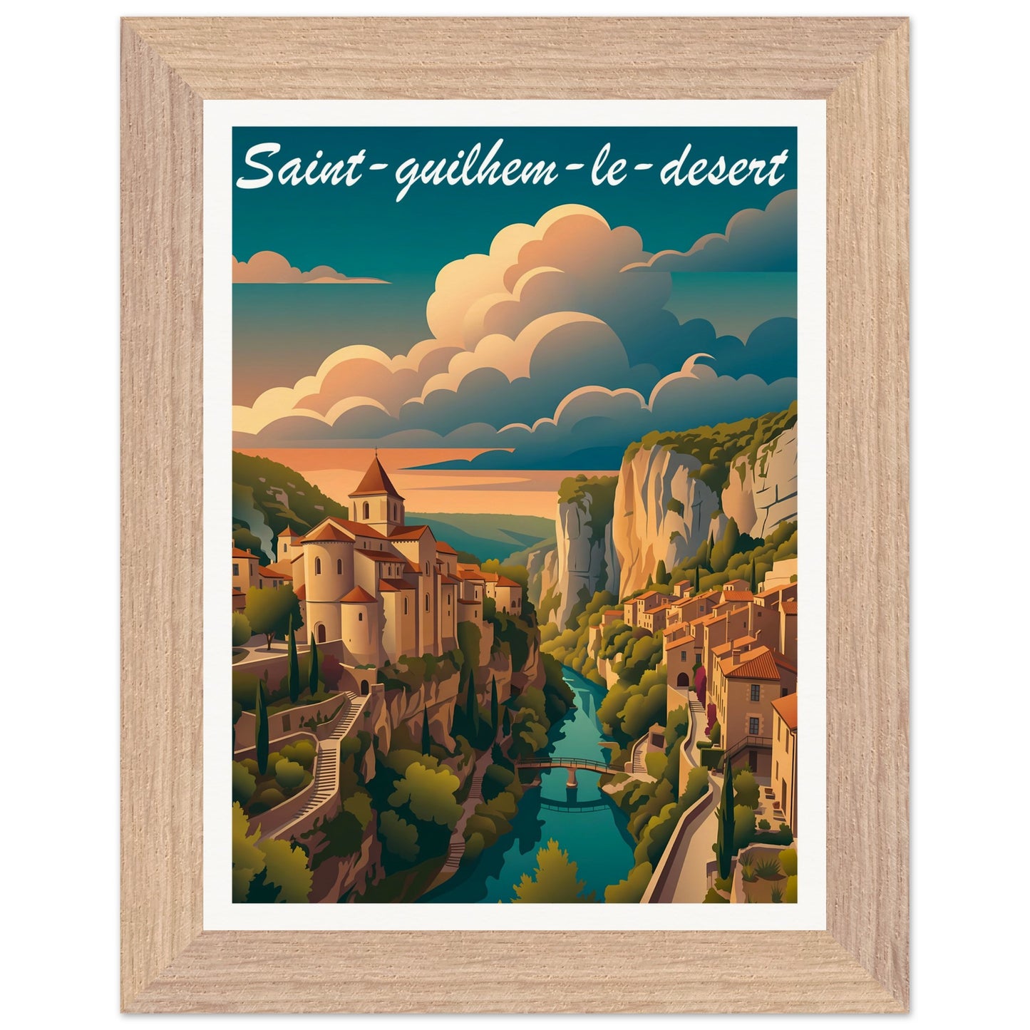 Affiche Saint-Guilhem-le-Désert - Encadrée, cadre bois 15x20 cm