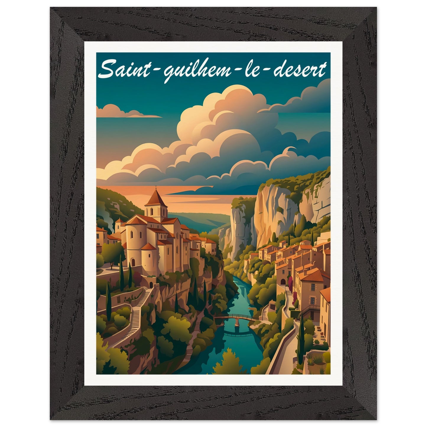 Affiche Saint-Guilhem-le-Désert - Encadrée, cadre noir 15x20 cm