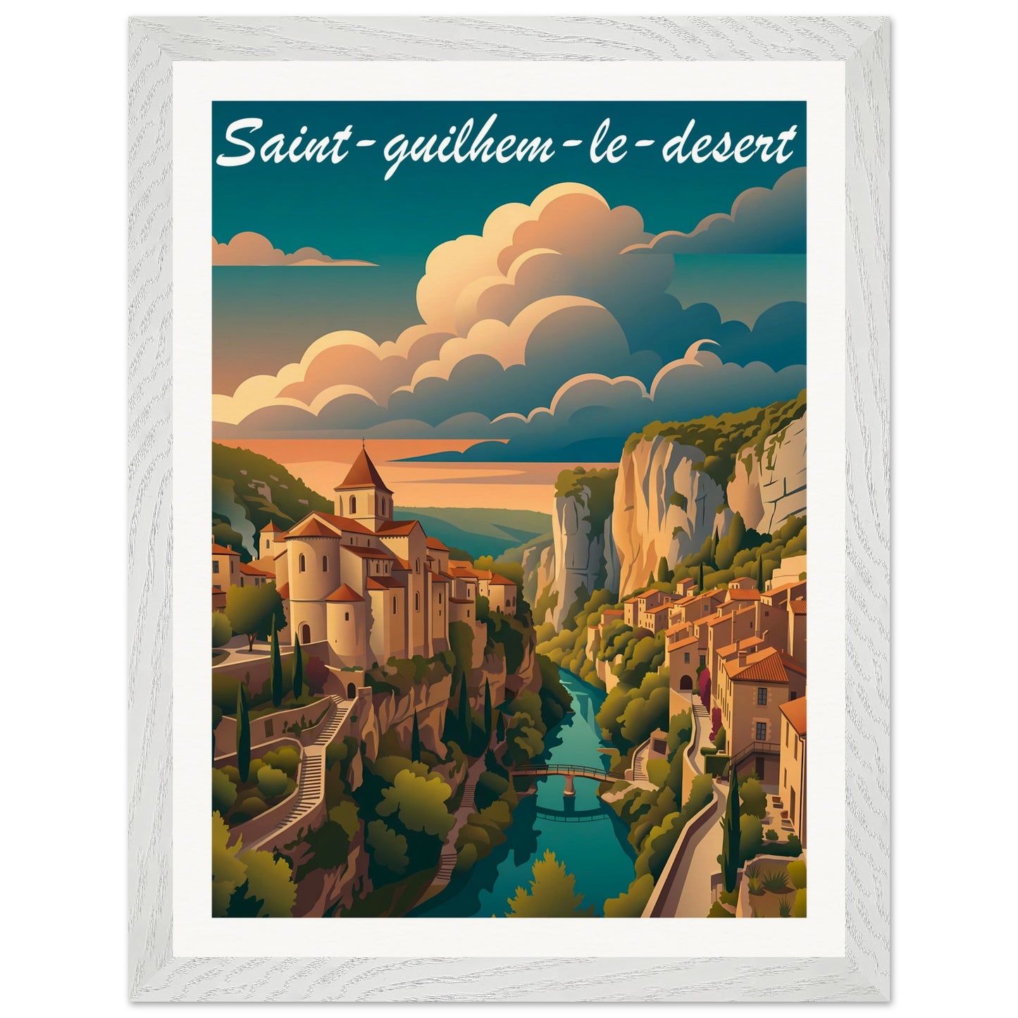 Affiche Saint-Guilhem-le-Désert - Encadrée, cadre blanc 30x40 cm