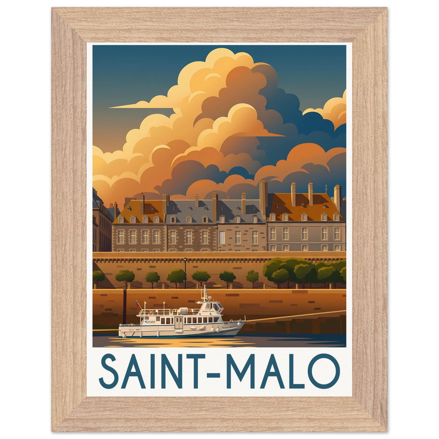 Affiche Saint-Malo - Encadrée, cadre bois 15x20 cm