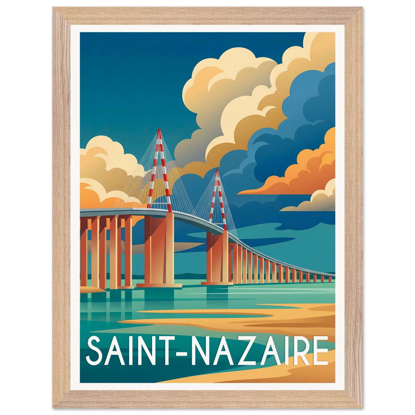 Affiche Saint-Nazaire - Encadrée, cadre bois 30x40 cm