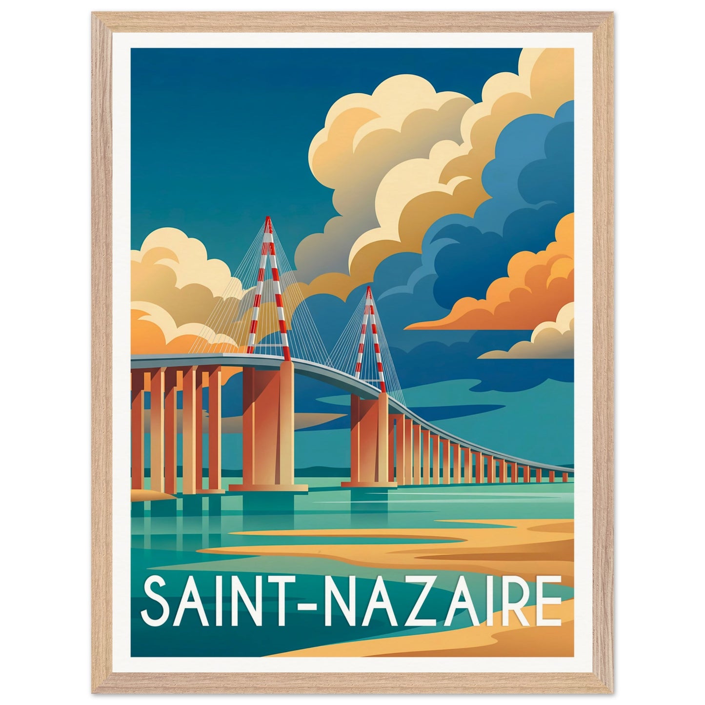 Affiche Saint-Nazaire - Encadrée, cadre bois 45x60 cm