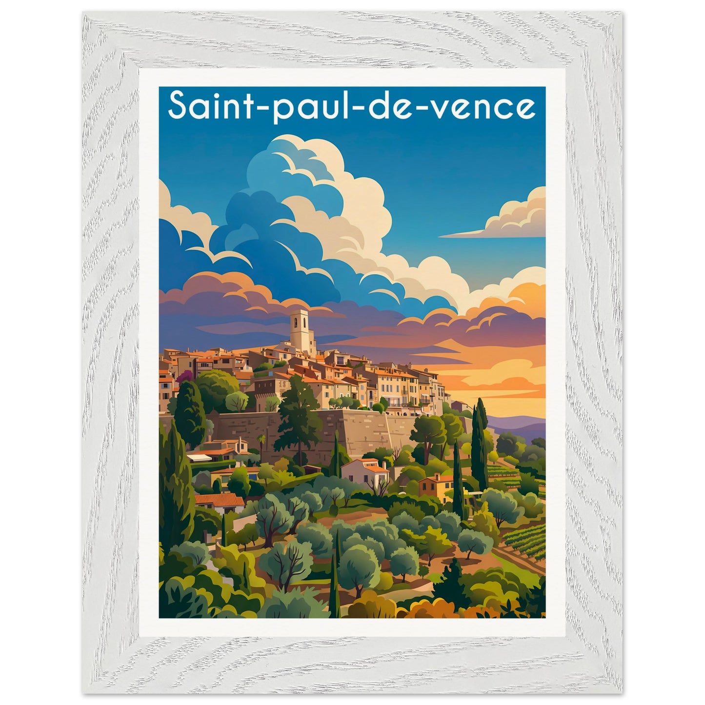 Affiche Saint-Paul-de-Vence - Encadrée, cadre blanc 15x20 cm