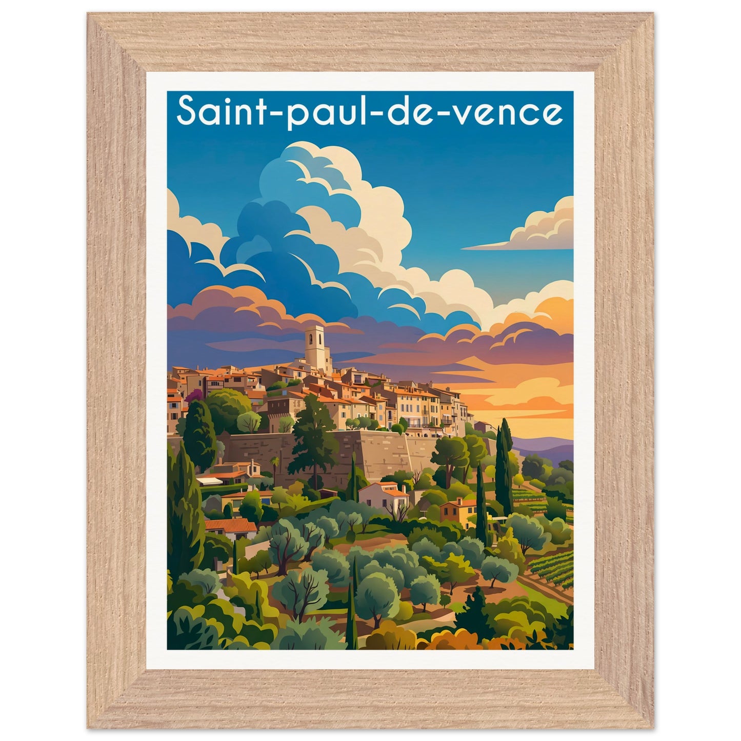 Affiche Saint-Paul-de-Vence - Encadrée, cadre bois 15x20 cm