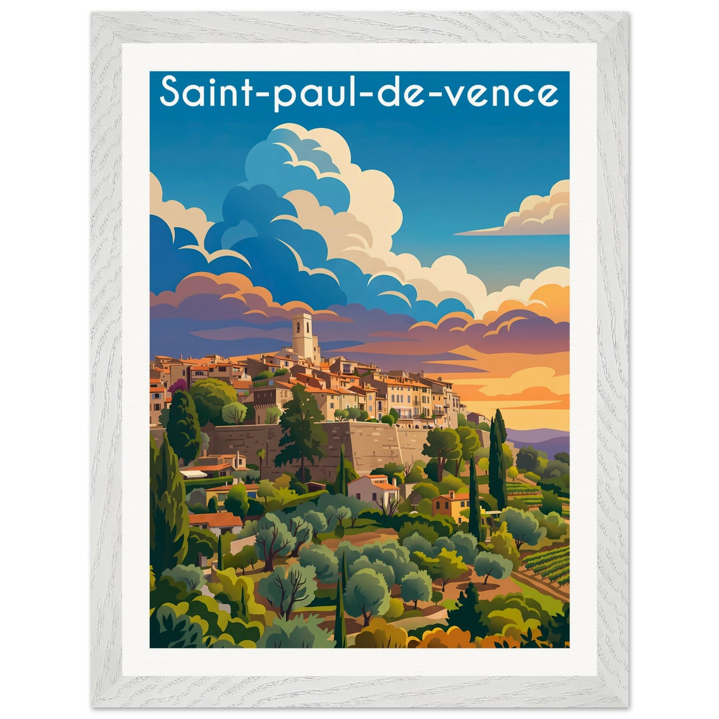 Affiche Saint-Paul-de-Vence - Encadrée, cadre blanc 30x40 cm