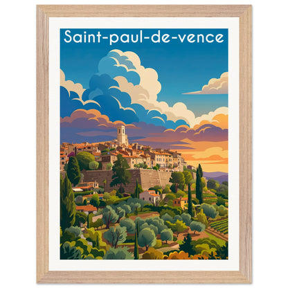 Affiche Saint-Paul-de-Vence - Encadrée, cadre bois 30x40 cm