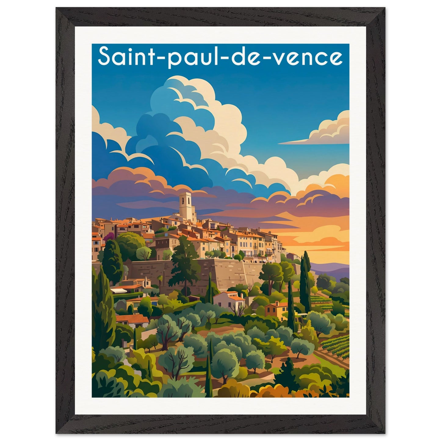 Affiche Saint-Paul-de-Vence - Encadrée, cadre noir 30x40 cm