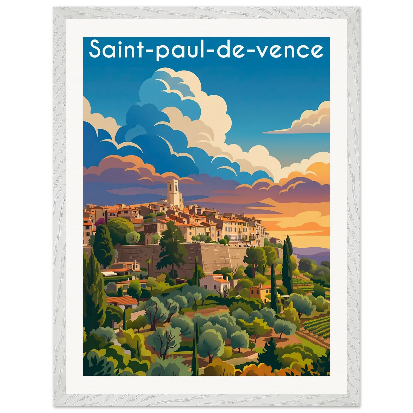 Affiche Saint-Paul-de-Vence - Encadrée, cadre blanc 45x60 cm