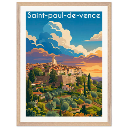 Affiche Saint-Paul-de-Vence - Encadrée, cadre bois 45x60 cm