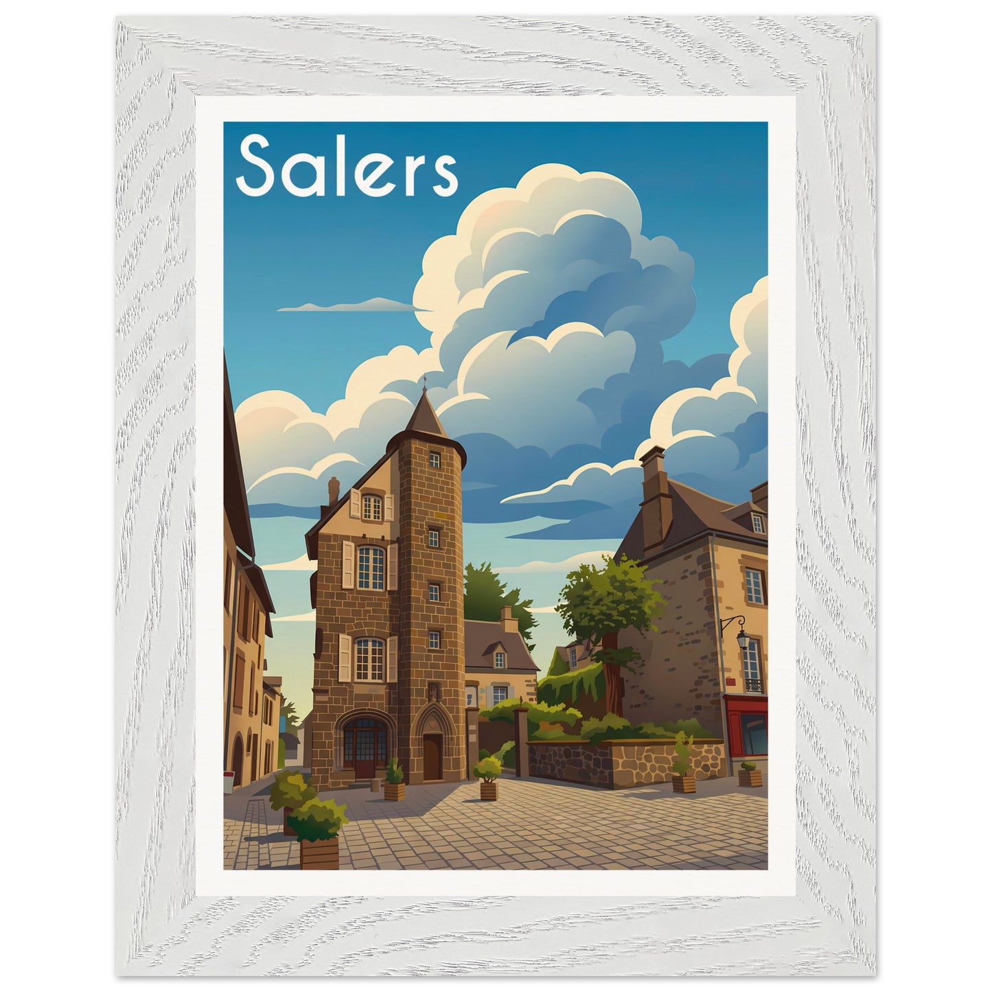 Affiche Salers - Encadrée, cadre blanc 15x20 cm