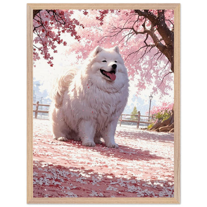 Affiche Samoyède blanc Encadrée, cadre bois 45x60 cm