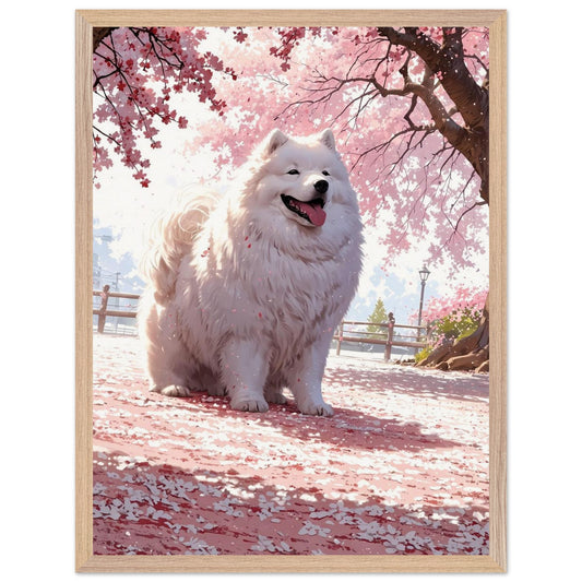 Affiche Samoyède blanc Encadrée, cadre bois 45x60 cm
