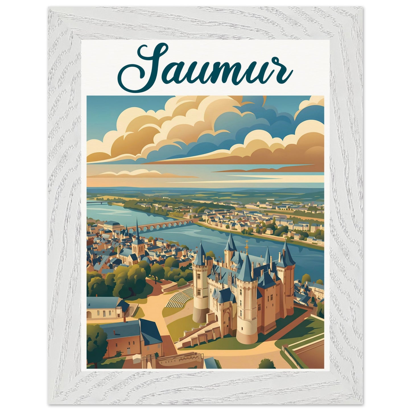 Affiche Saumur - Encadrée, cadre blanc 15x20 cm