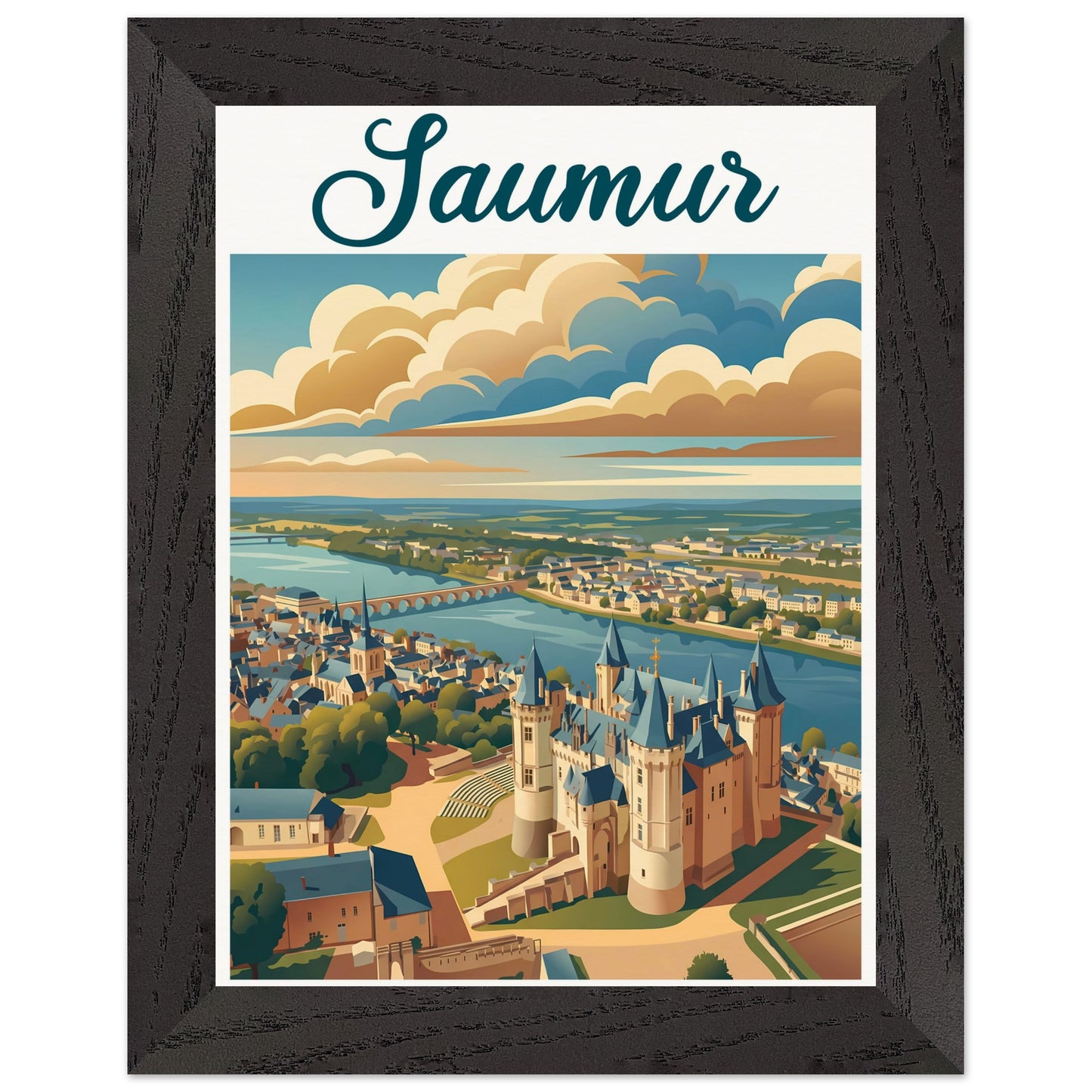 Affiche Saumur - Encadrée, cadre noir 15x20 cm