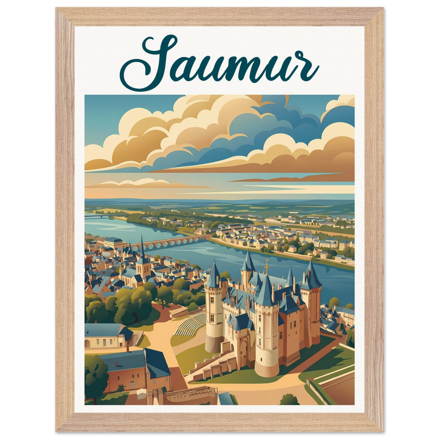 Affiche Saumur - Encadrée, cadre bois 30x40 cm