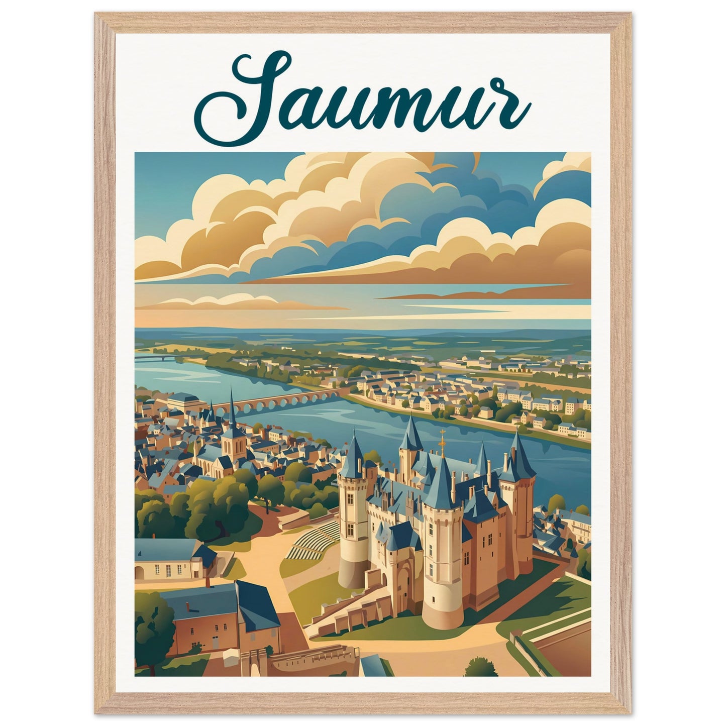 Affiche Saumur - Encadrée, cadre bois 45x60 cm