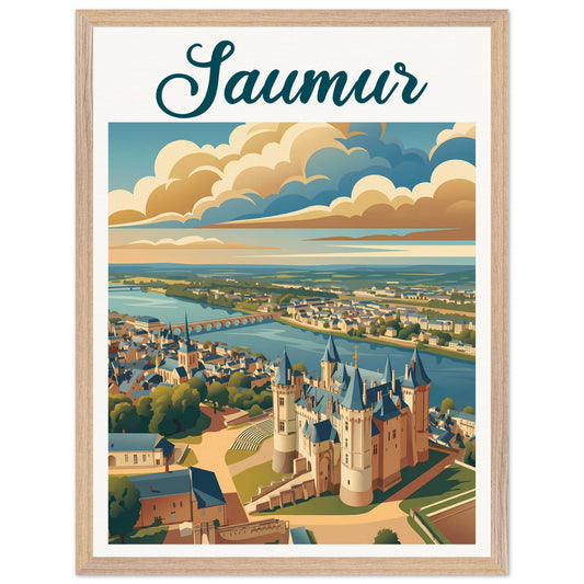 Affiche Saumur - Encadrée, cadre bois 45x60 cm