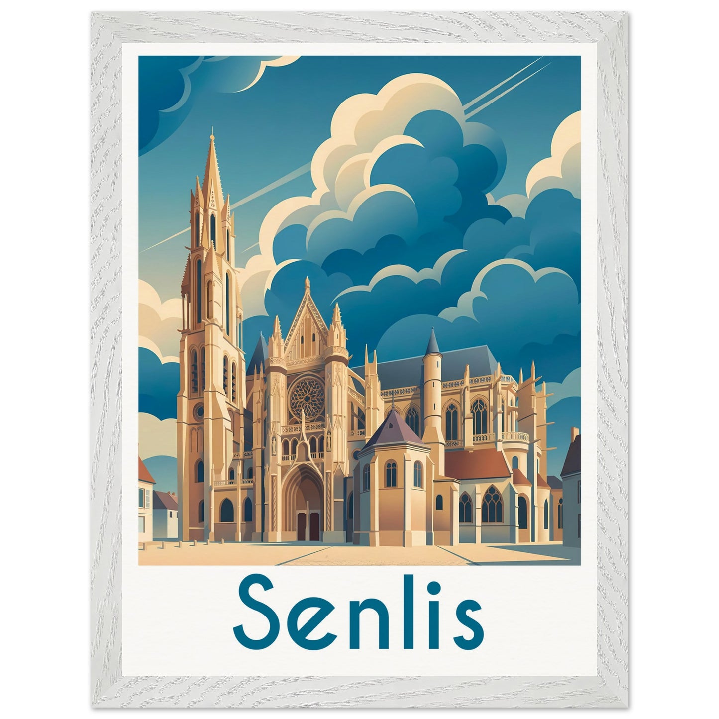 Affiche Senlis - Encadrée, cadre blanc 30x40 cm