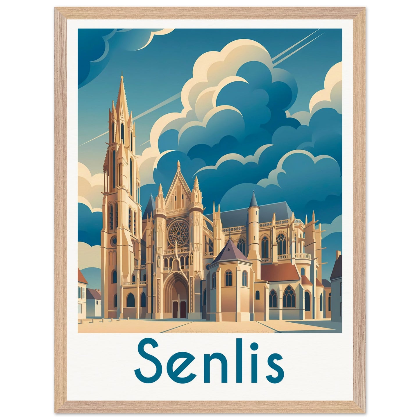 Affiche Senlis - Encadrée, cadre bois 45x60 cm