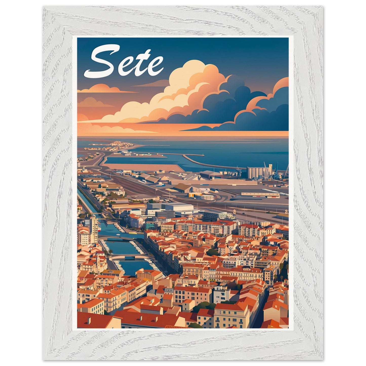 Affiche Sète - Encadrée, cadre blanc 15x20 cm