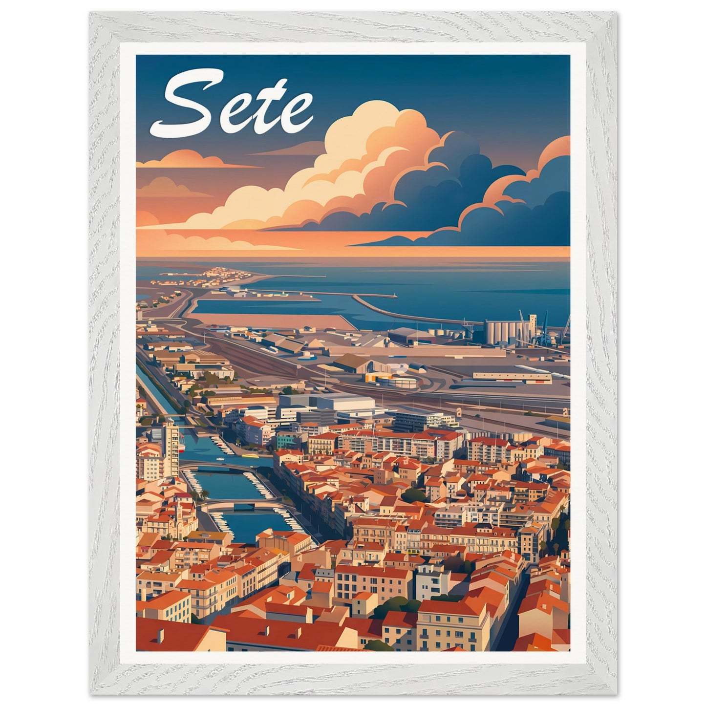Affiche Sète - Encadrée, cadre blanc 30x40 cm