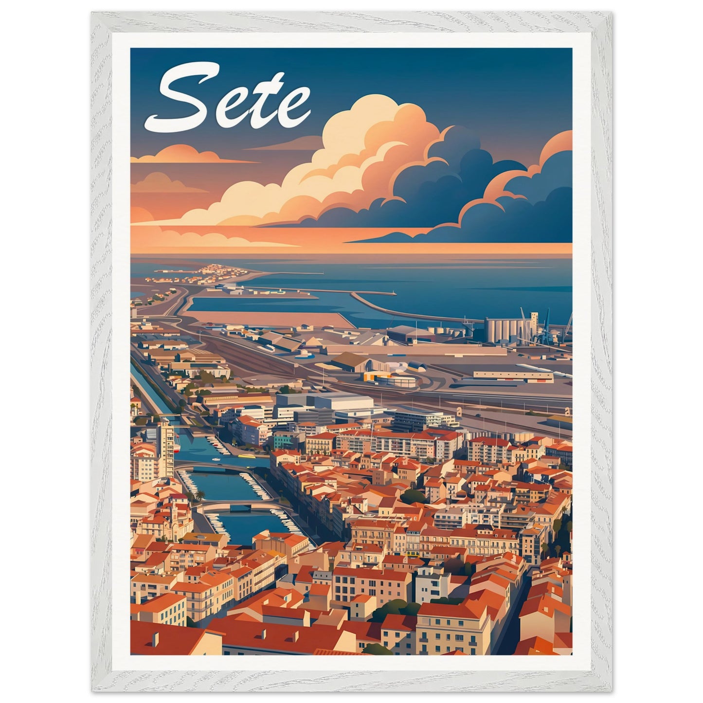 Affiche Sète - Encadrée, cadre blanc 45x60 cm