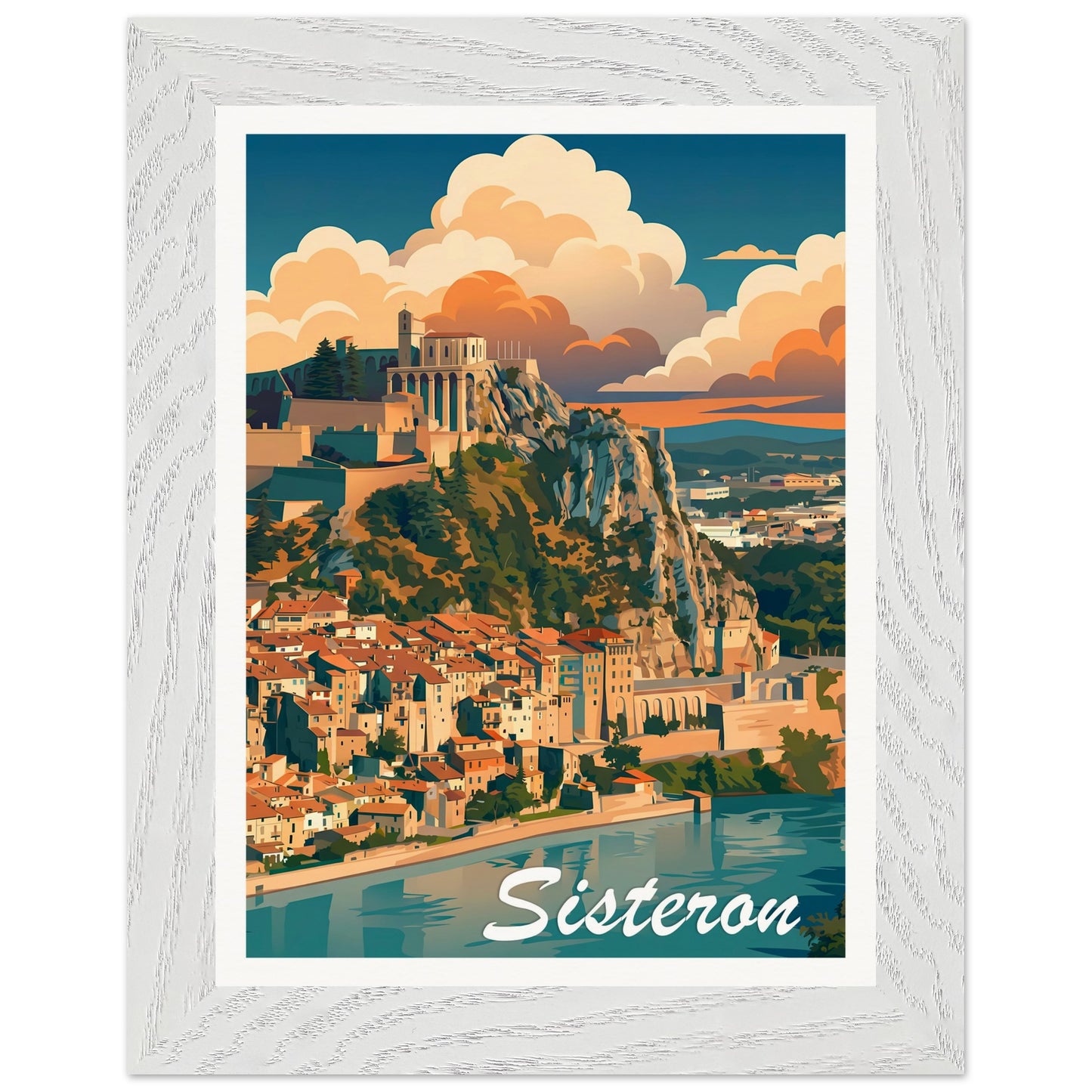 Affiche Sisteron - Encadrée, cadre blanc 15x20 cm