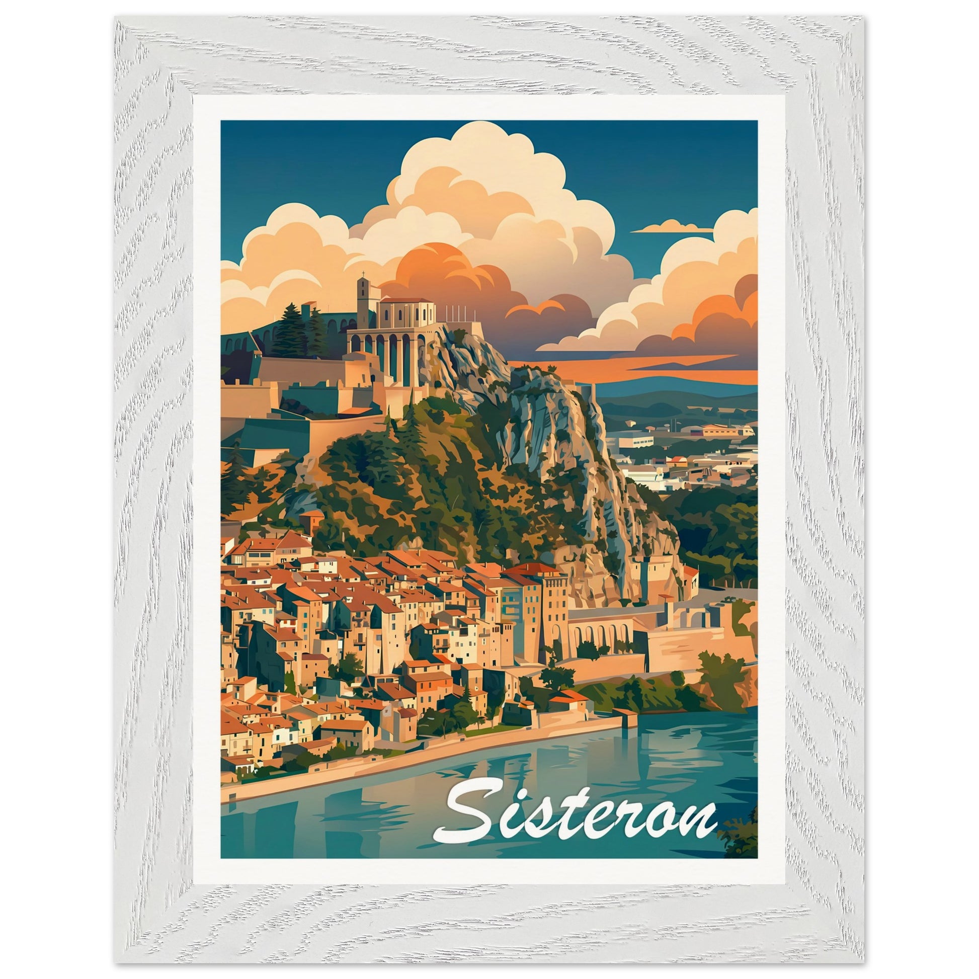 Affiche Sisteron - Encadrée, cadre blanc 15x20 cm
