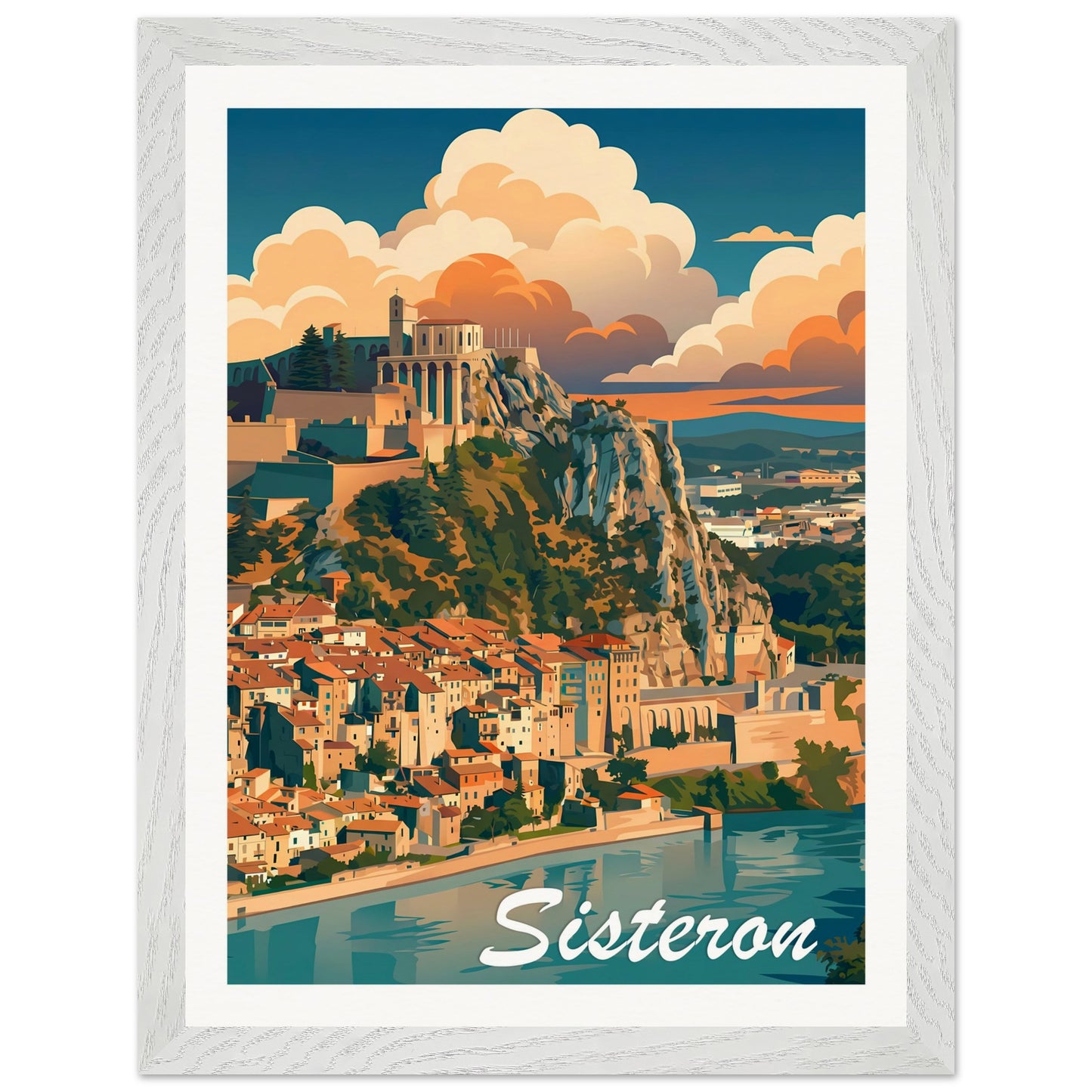 Affiche Sisteron - Encadrée, cadre blanc 30x40 cm
