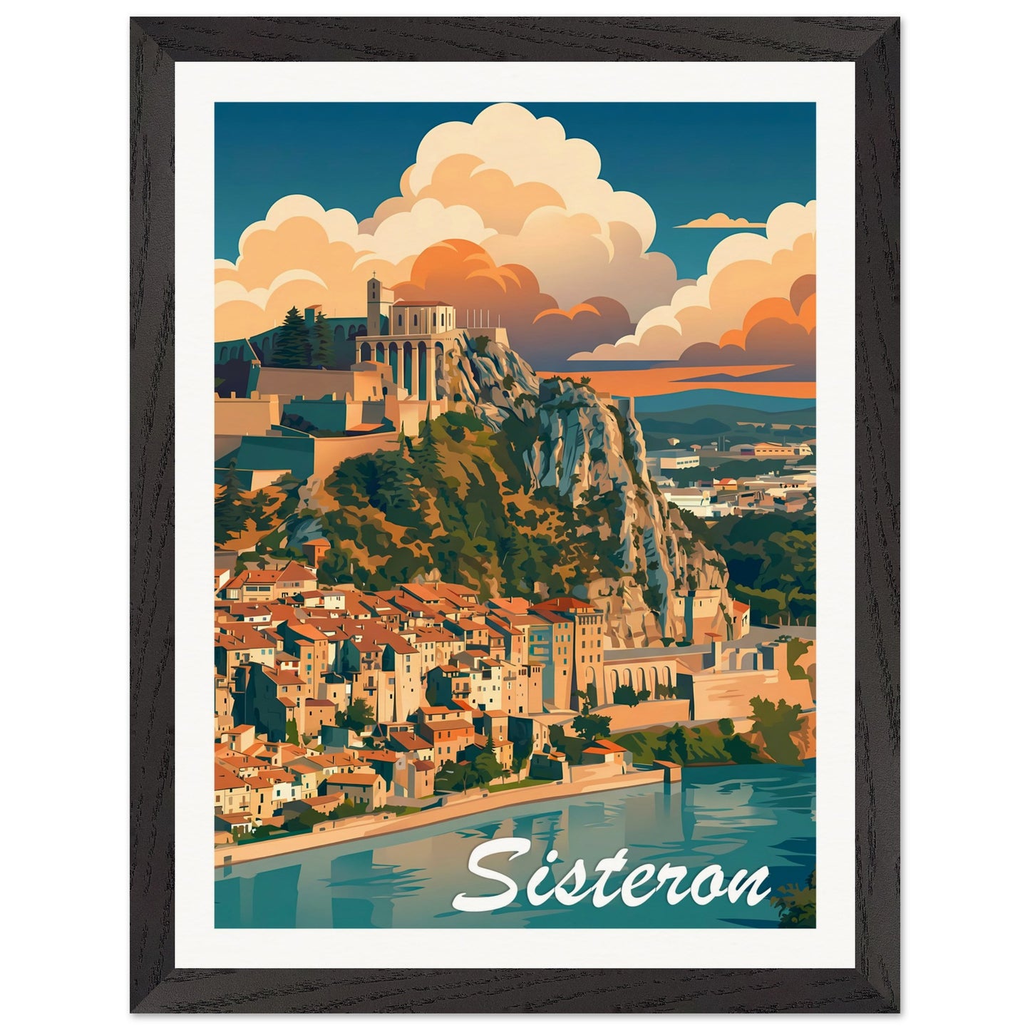 Affiche Sisteron - Encadrée, cadre noir 30x40 cm