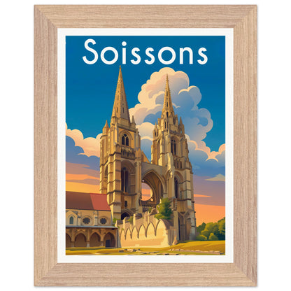 Affiche Soissons - Encadrée, cadre bois 15x20 cm