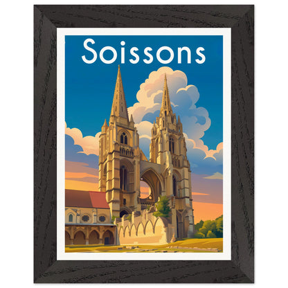 Affiche Soissons - Encadrée, cadre noir 15x20 cm