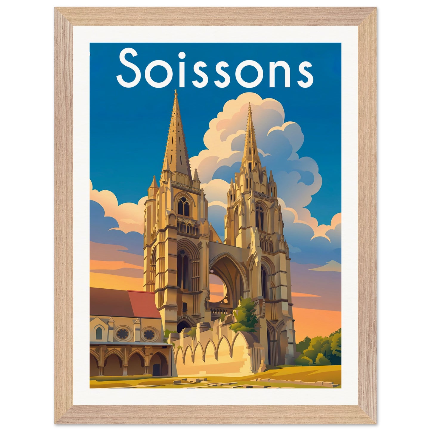 Affiche Soissons - Encadrée, cadre bois 30x40 cm