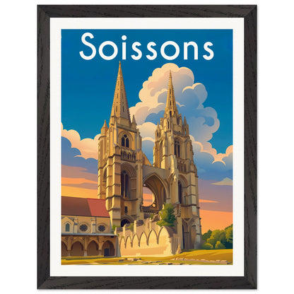 Affiche Soissons - Encadrée, cadre noir 30x40 cm
