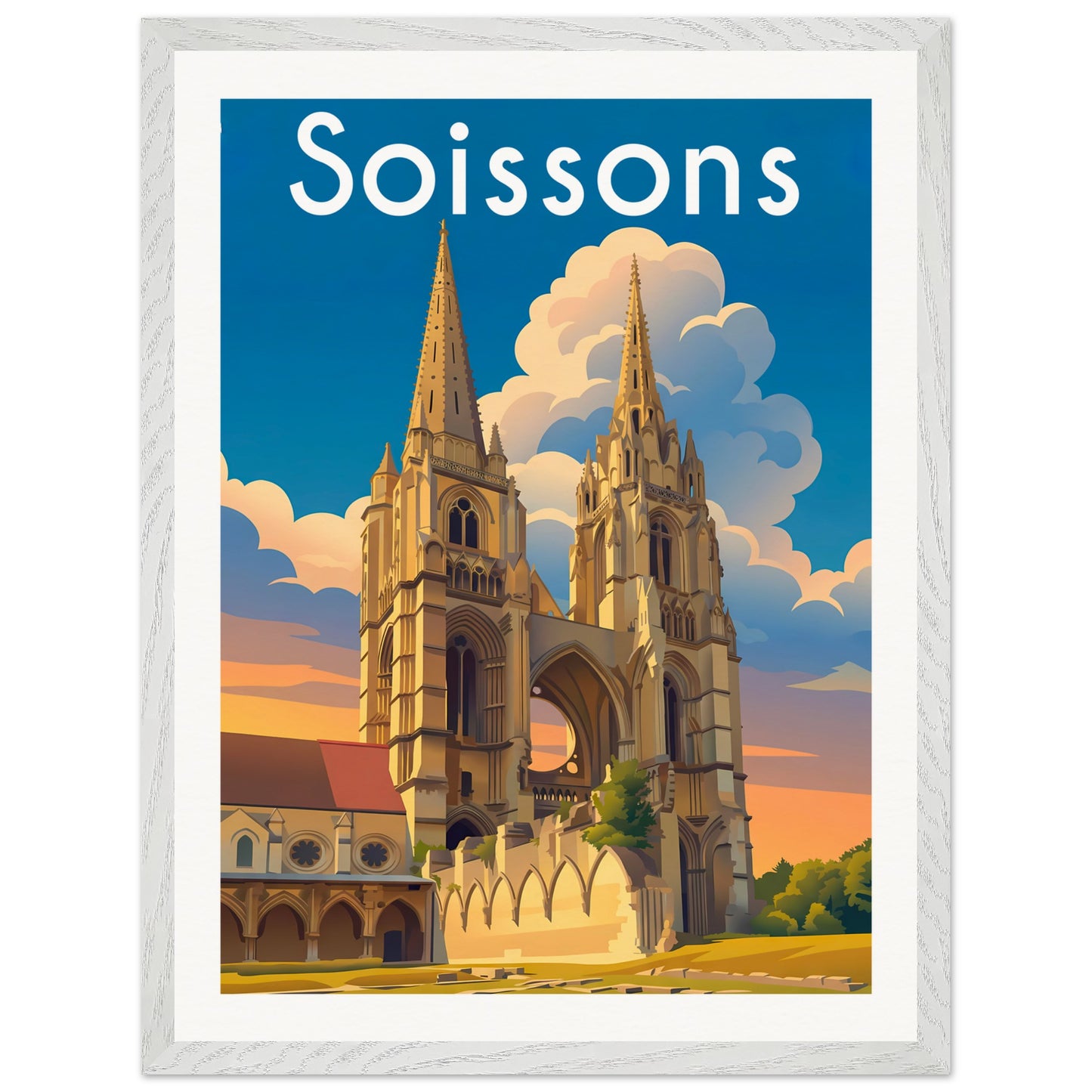 Affiche Soissons - Encadrée, cadre blanc 45x60 cm