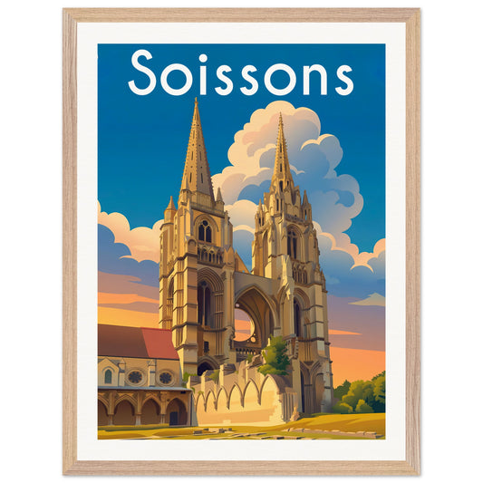 Affiche Soissons - Encadrée, cadre bois 45x60 cm