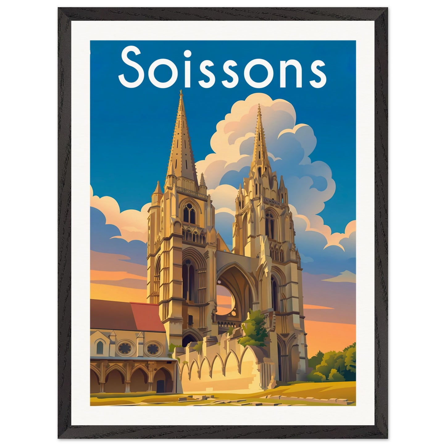 Affiche Soissons - Encadrée, cadre noir 45x60 cm