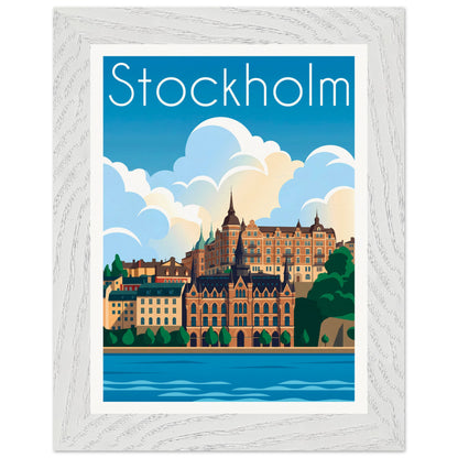 Affiche Stockholm - Encadrée, cadre blanc 15x20 cm