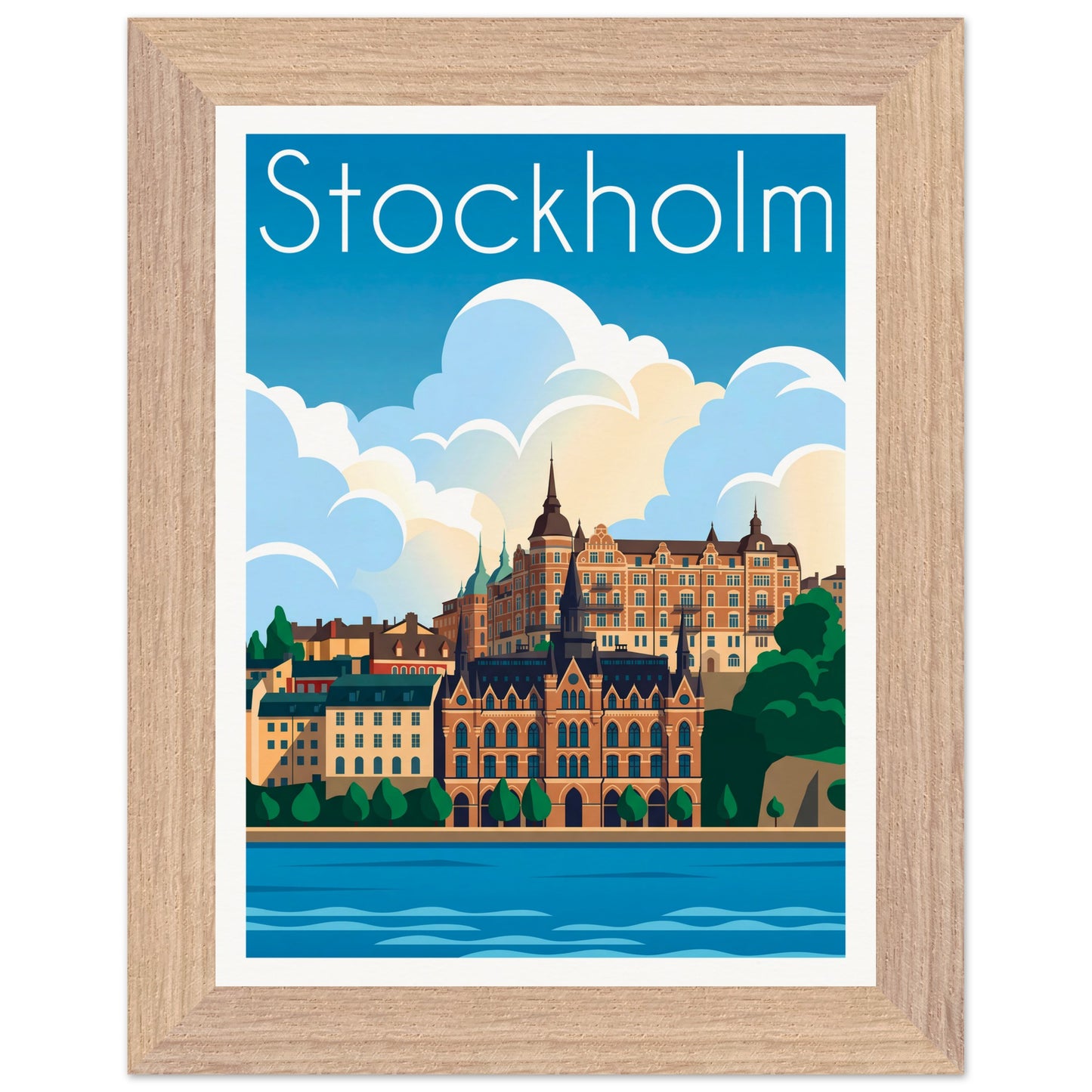 Affiche Stockholm - Encadrée, cadre bois 15x20 cm