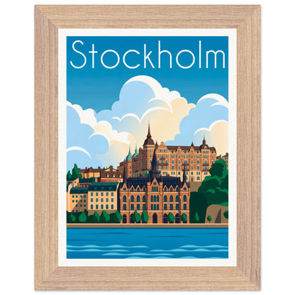 Affiche Stockholm - Encadrée, cadre bois 15x20 cm