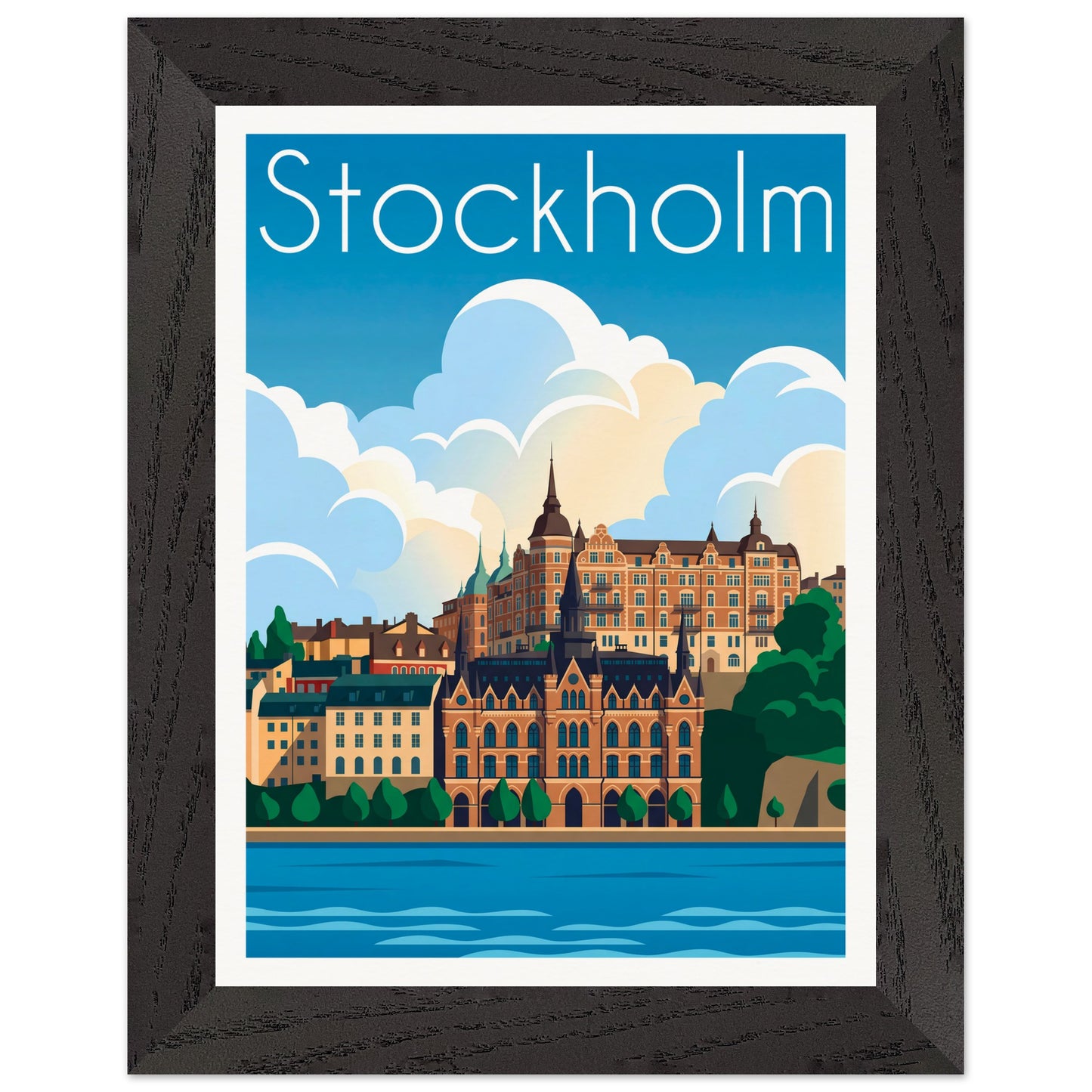 Affiche Stockholm - Encadrée, cadre noir 15x20 cm
