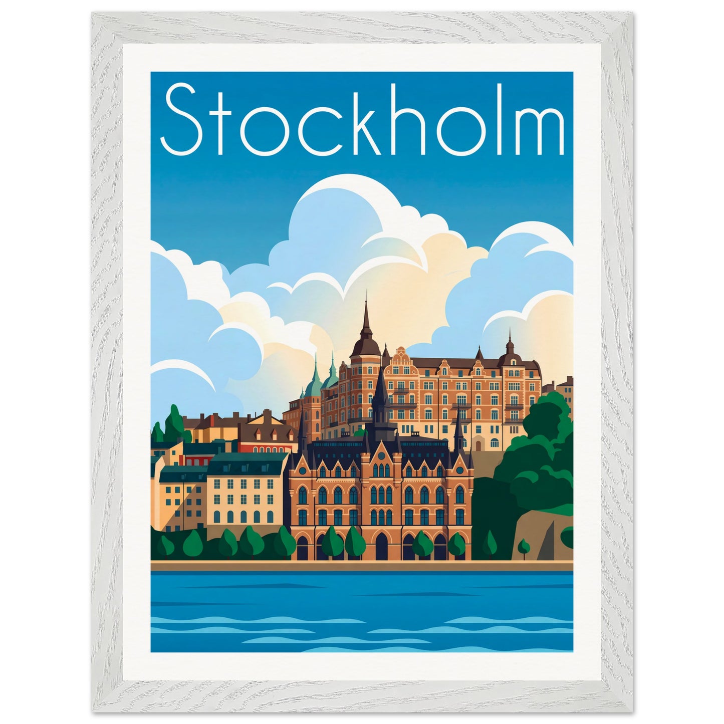 Affiche Stockholm - Encadrée, cadre blanc 30x40 cm