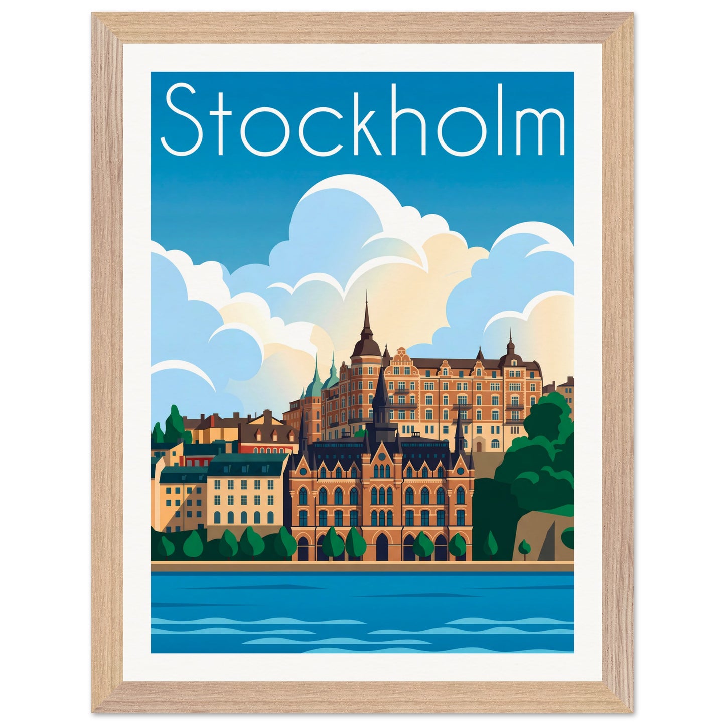 Affiche Stockholm - Encadrée, cadre bois 30x40 cm
