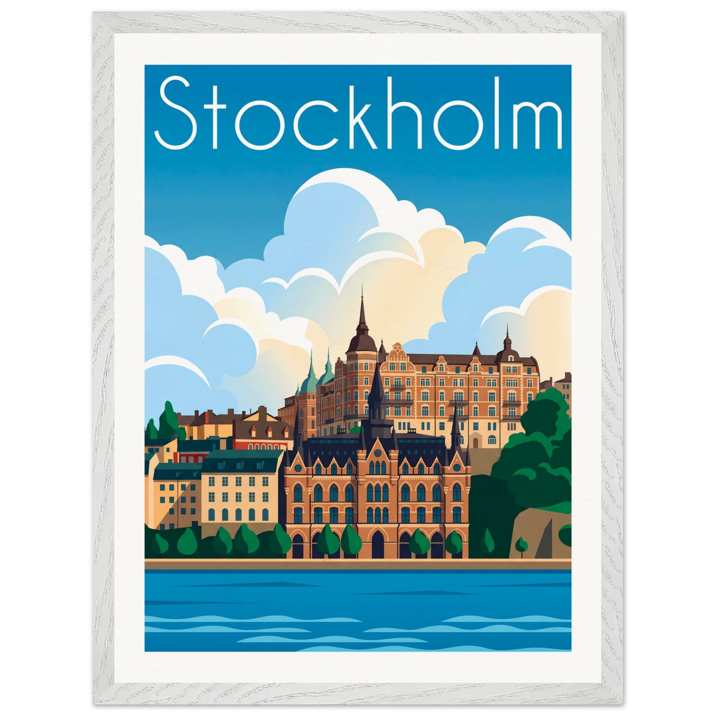 Affiche Stockholm - Encadrée, cadre blanc 45x60 cm