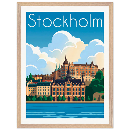 Affiche Stockholm - Encadrée, cadre bois 45x60 cm