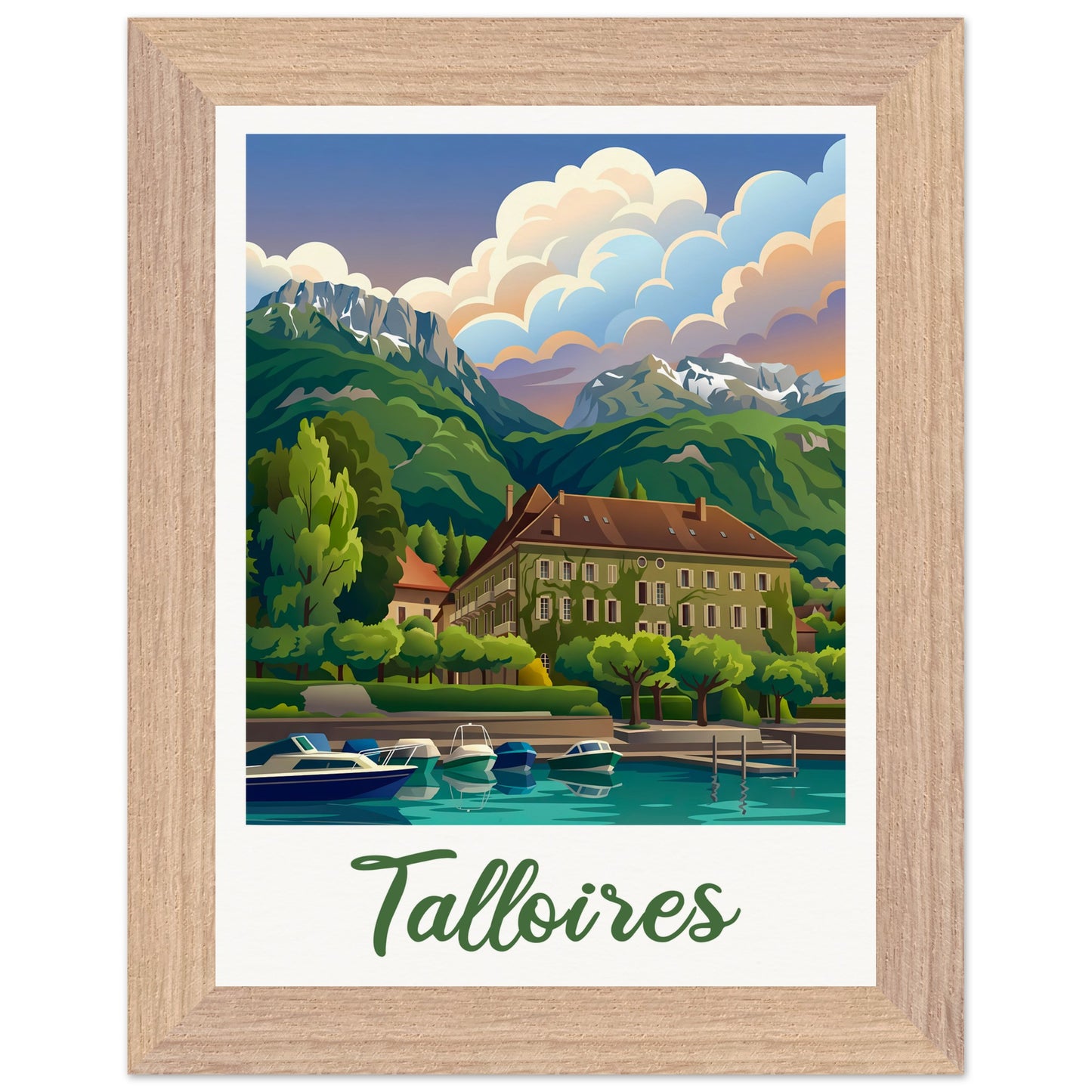 Affiche Talloires - Encadrée, cadre bois 15x20 cm