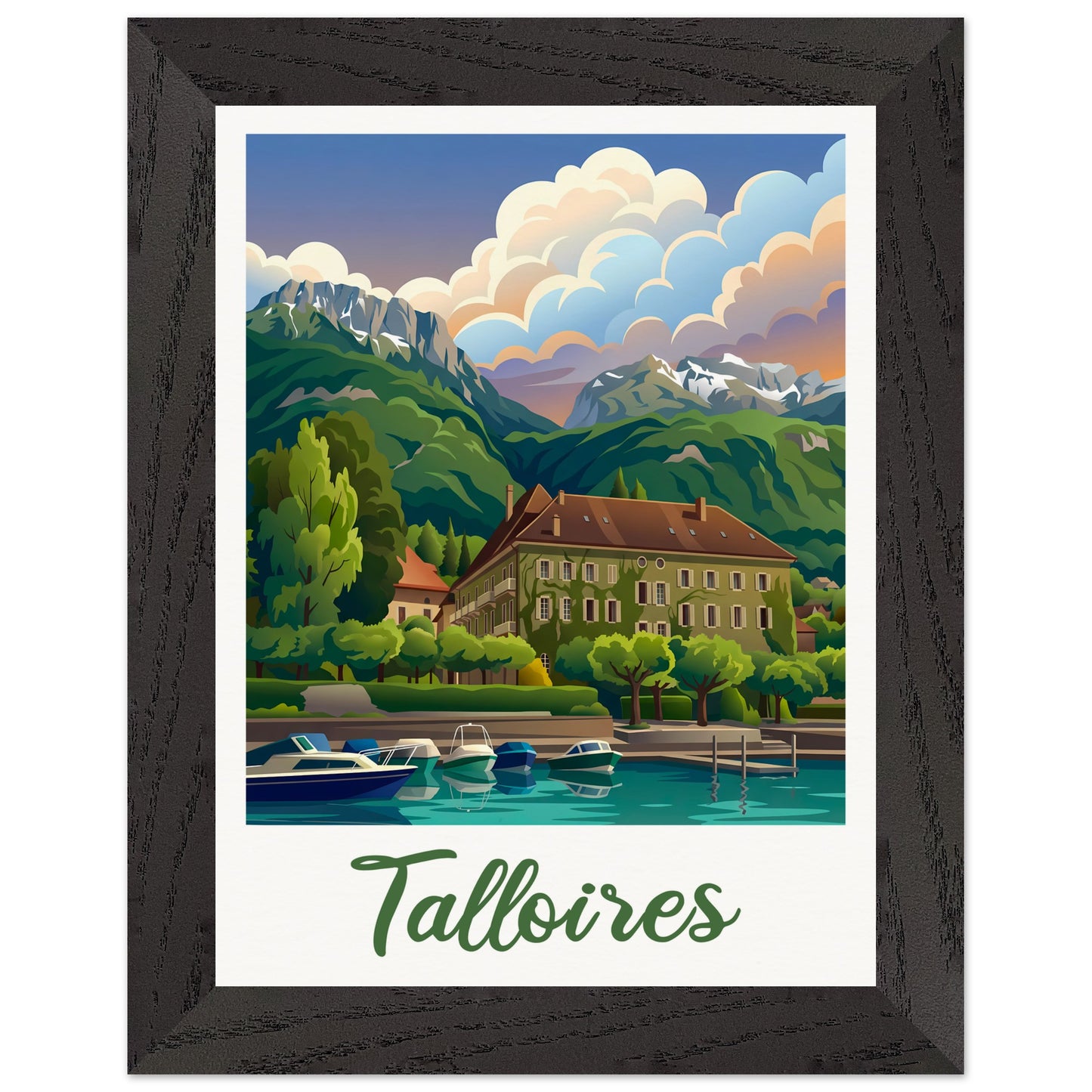 Affiche Talloires - Encadrée, cadre noir 15x20 cm