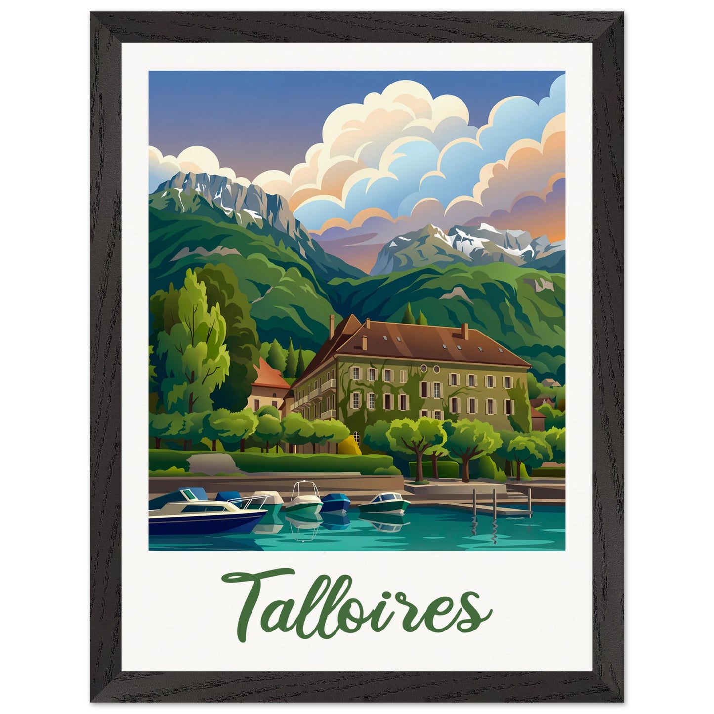 Affiche Talloires - Encadrée, cadre noir 30x40 cm
