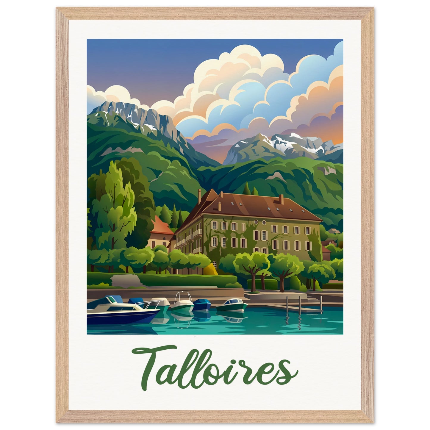 Affiche Talloires - Encadrée, cadre bois 45x60 cm